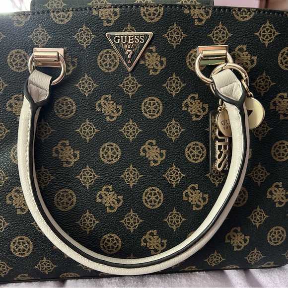 Guess Handbags - GUESS Olive and Beige Patterned Satchel
